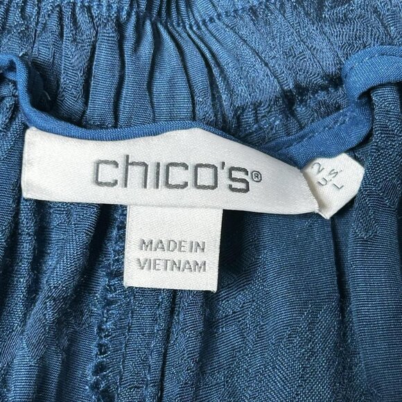 Chico's Pants Womens 2 US Large Blue Jacquard Wide Leg Palazzo Pull-On Culottes - Picture 5 of 13